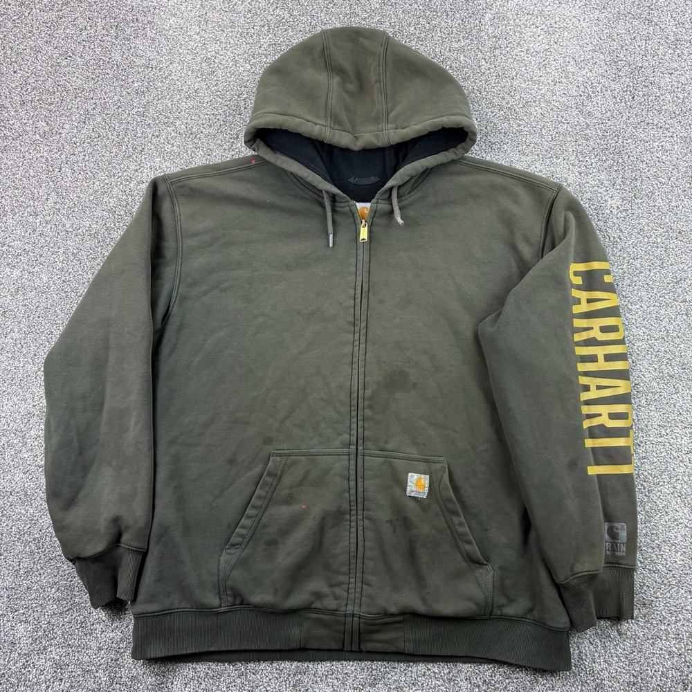 Carhartt Rain Defender Hoodie Mens XL Black Paxton Flannel Lined Zip 104637 306